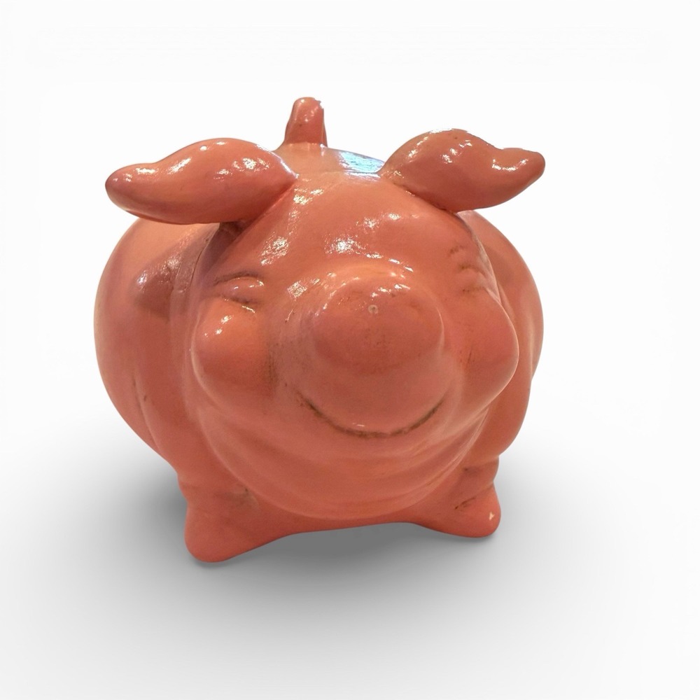 Vintage Studio‎ Pottery Pig Sculpture Signed S Tokarcik 1979 Pink Ceramic Folk